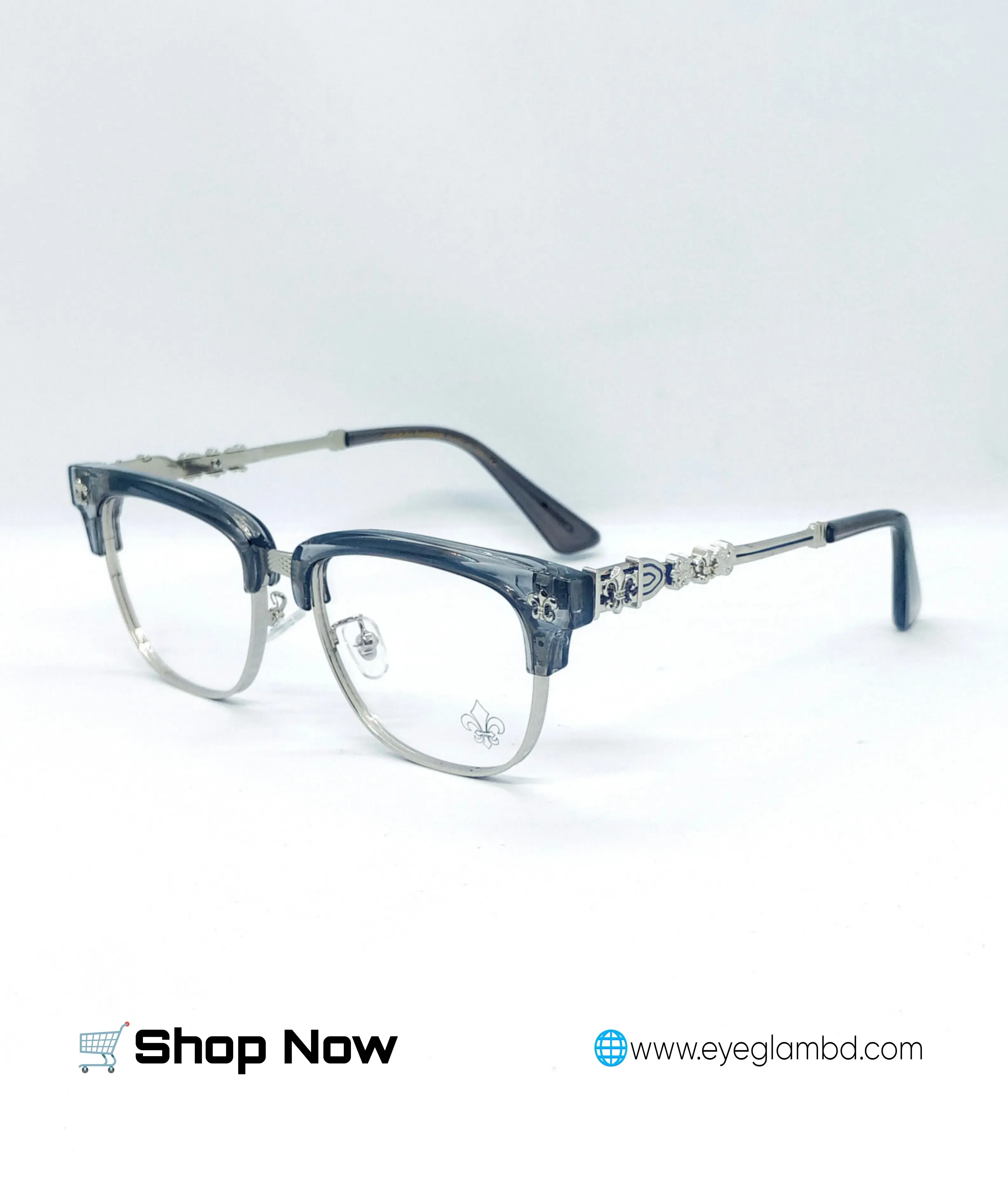 Chrome Hearts Clubmaster-style black and silver half-frame eyeglasses  alternate view